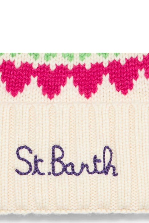 MC2 Saint Barth Hats for Women MC2 Saint Barth Woman White Beanie With Fair Isle Heart Jacquard