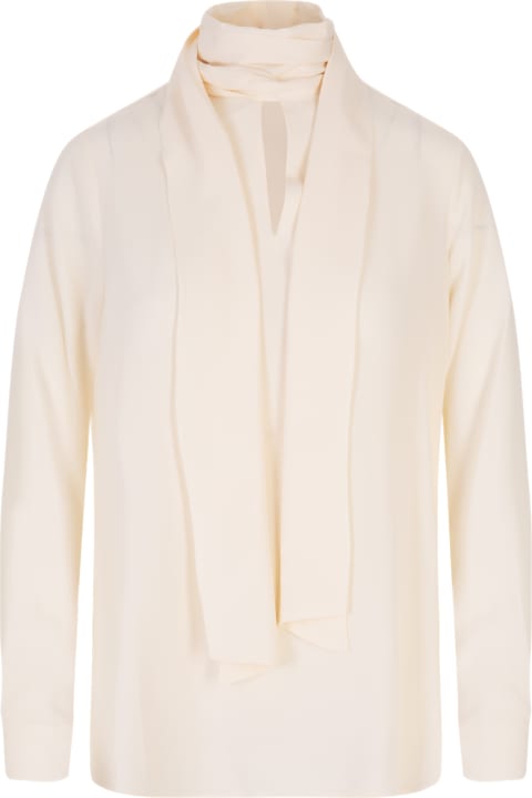 Blouse In Ivory Crepe De Chine With Lavalliere Collar