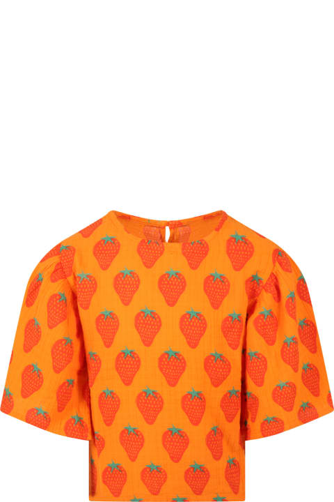 Orange Blouse For Girl With Red Strawberries