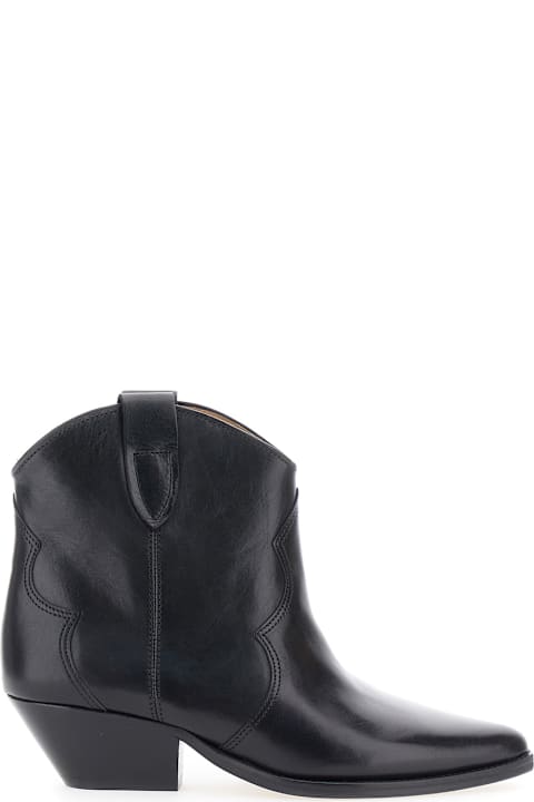Isabel Marant 
dewina
 Black Slip-on Ankle Boots With Low Block Heel In Leather Woman