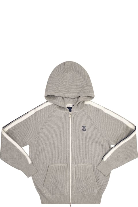 Brunello Cucinelli Sweaters & Sweatshirts for Boys Brunello Cucinelli Cotton Rib Cardigan With Striped Detail And Hood