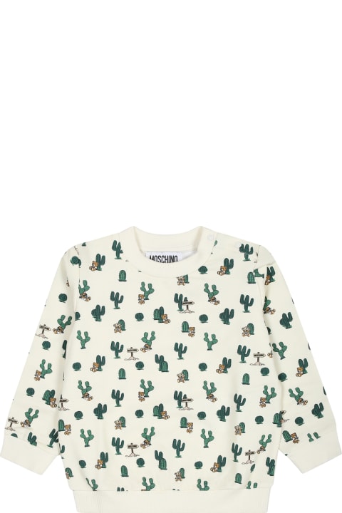 Topwear for Baby Girls Moschino Ivory Sweatshirt For Baby Boy With Teddy Bear And Cactus