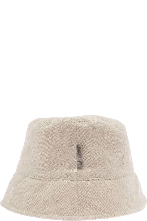 Hats for Women Brunello Cucinelli Beige Bucket Hat With All-over Paillettes Embellishment In Linen Woman