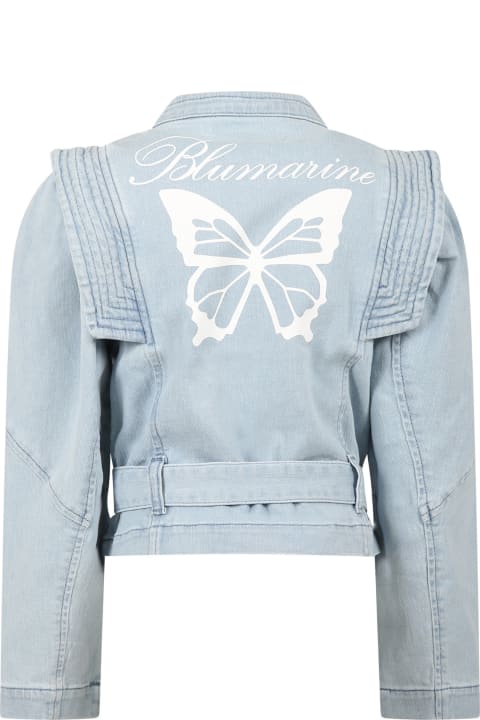 Light Blue Jacket For Girl With Logo And Print