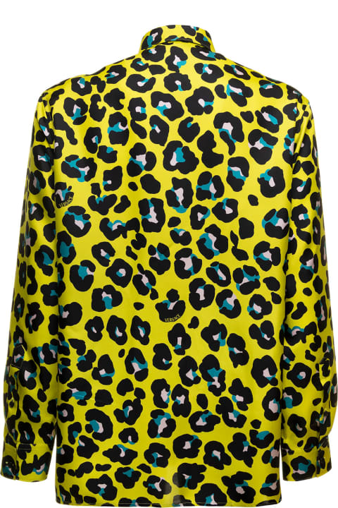 Yellowshirt In  Silk Twill With Daisy Leopard Pattern Versace Man
