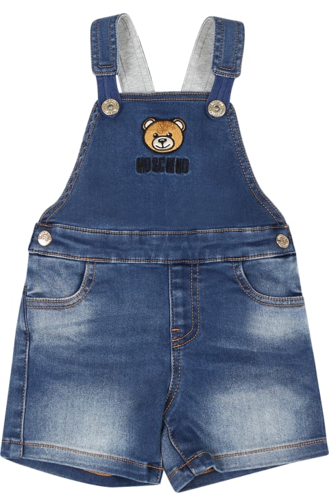 Coats & Jackets for Baby Girls Moschino Blue Dungarees For Babykids With Teddy Bear And Logo