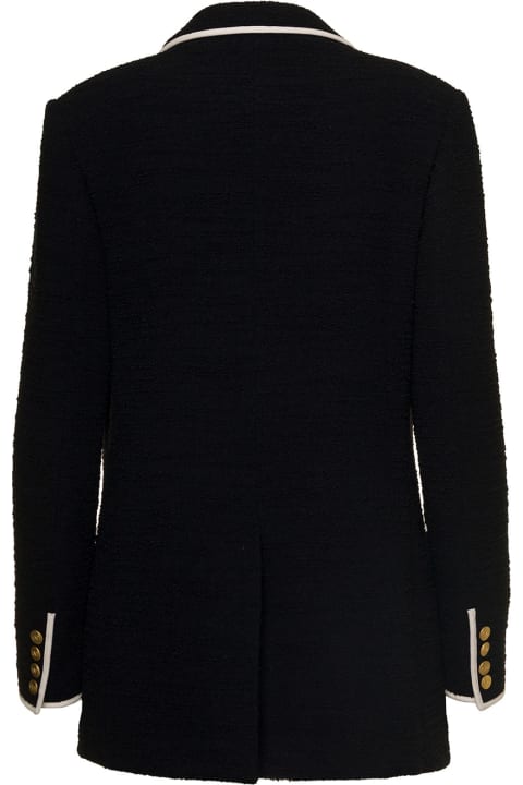 Black Double-breasted Jacket With Contrasting Trim In Tweed Woman