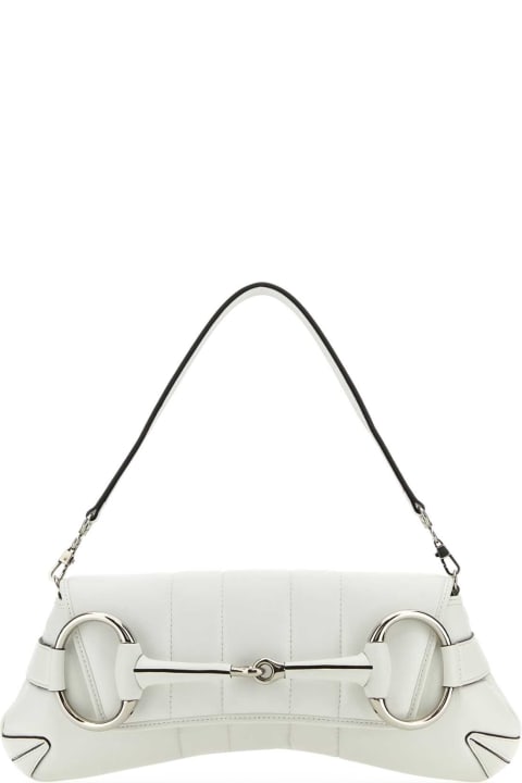 Bags for Women Gucci White Leather Medium Gucci Horsebit Chain Clutch
