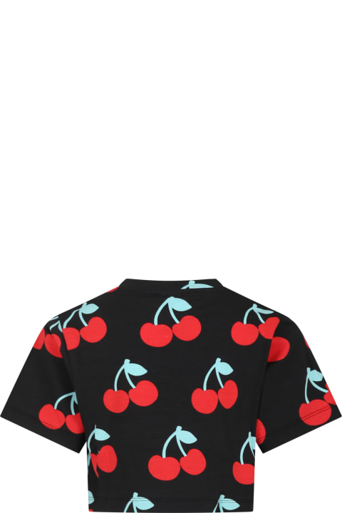 GCDS Mini T-Shirts & Polo Shirts for Girls GCDS Mini Black T-shirt For Girl With All-over Cherry Print