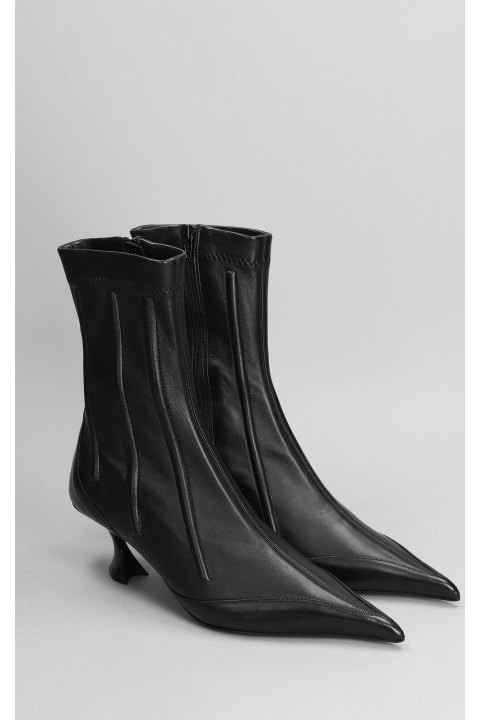 ウィメンズ Muglerのブーツ Mugler Low Heels Ankle Boots In Black Leather