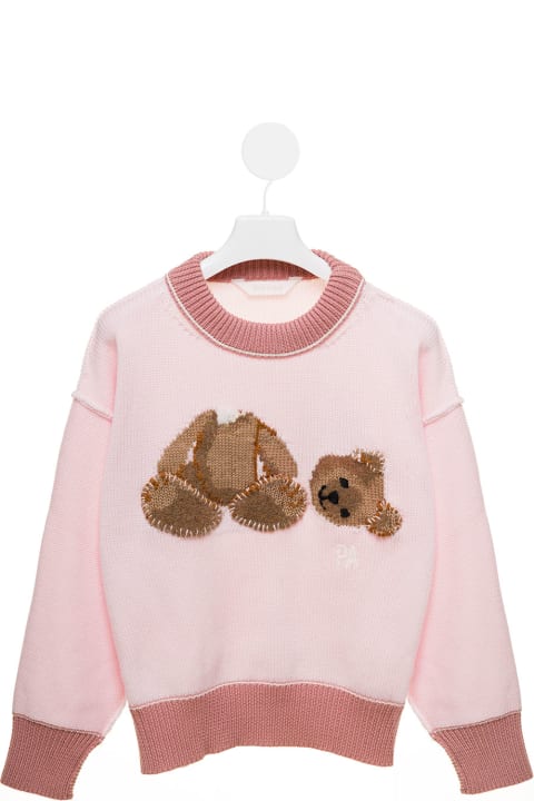 Palm Angels Sweaters & Sweatshirts for Girls Palm Angels Palm Angel Kids Girl's Pink Jumper With Bear Embroidery