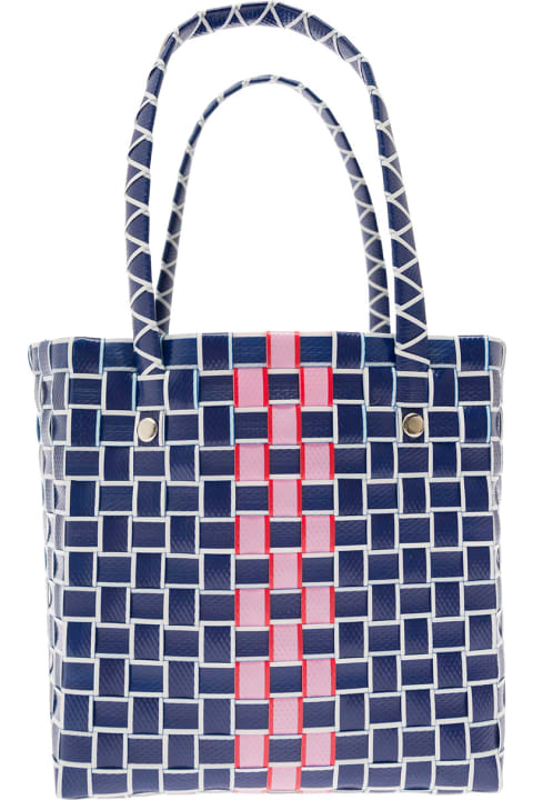 'basket' Blue Bag With Logo Plaque And Intreccio-motif In Polypropylene Girl