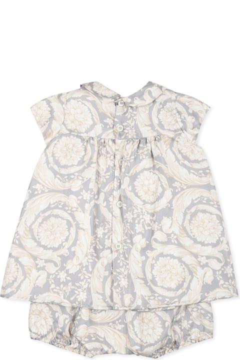 Fashion for Baby Boys Versace Grey Dress For Baby Girl With Barocco Print