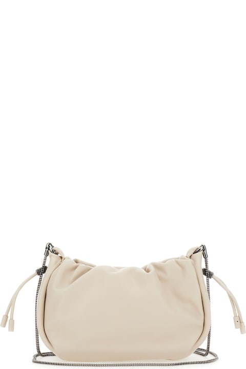 Fashion for Women Brunello Cucinelli 'mellow' Beige Crossbody Bag With Drawstring Closure And Chain Shoulder Strap In Leather Woman