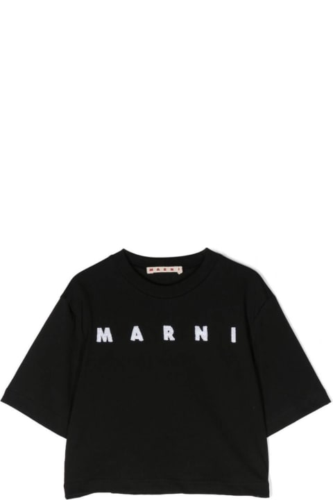 Black T-shirt With Contrastng Logo Print In Cotton Girl