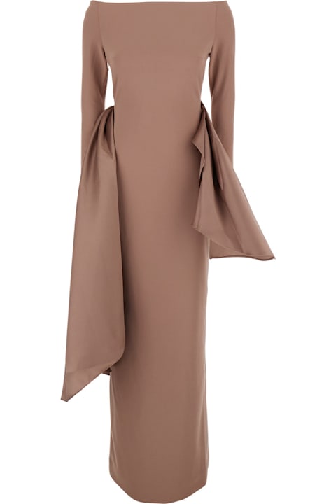 Solace London Clothing for Women Solace London 'kiana' Brown Long Dress With Boat Neckline And Maxi Draped Detail In Tech Fabric Stretch Woman