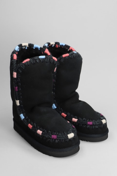 Mou Boots for Women Mou Eskimo 24 Low Heels Ankle Boots In Black Suede