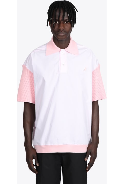 Rosa Pink poplin cotton polo shirt with knitted sleeves