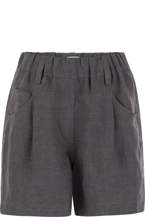 Pants & Shorts for Women Brunello Cucinelli Lessivé Linen Canvas Five-pocket Shorts With Shiny Tab