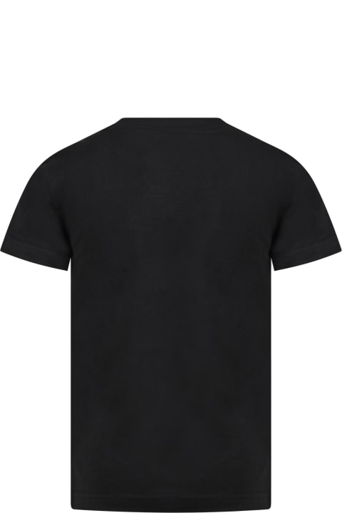 Black T-shirt For Kids With Print And Logo