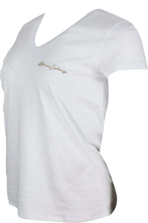 ウィメンズ Armani Collezioniのトップス Armani Collezioni Short Sleeve V-neck T-shirt With Logo On The Chest
