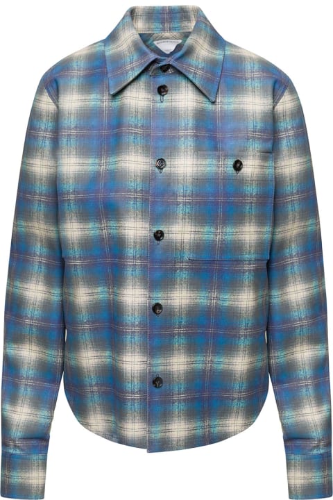 Light Blue Flanel-printed Leather Shirt With Checkered Motif All-over In Lamb Woman