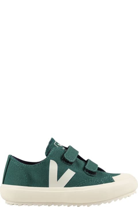 Shoes for Boys Veja Green Sneakers For Kids With Ivory Logo