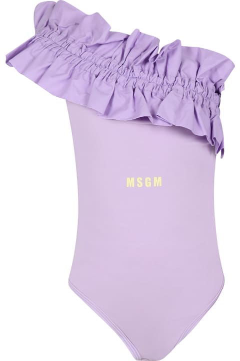 Fashion for Kids MSGM Purple Bodysuit For Girl With Logo