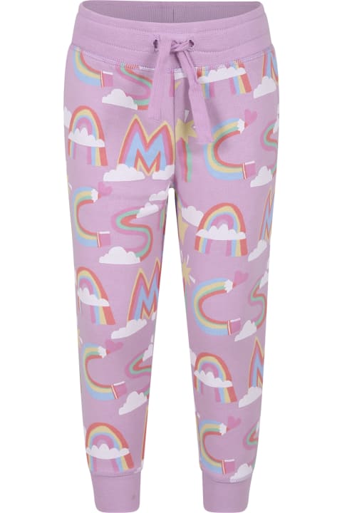 Bottoms for Girls Stella McCartney Kids Purple Trousers For Girl With Rainbow Logo