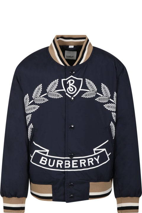 Coats & Jackets for Boys Burberry Blue Bomber For Boy With Logo