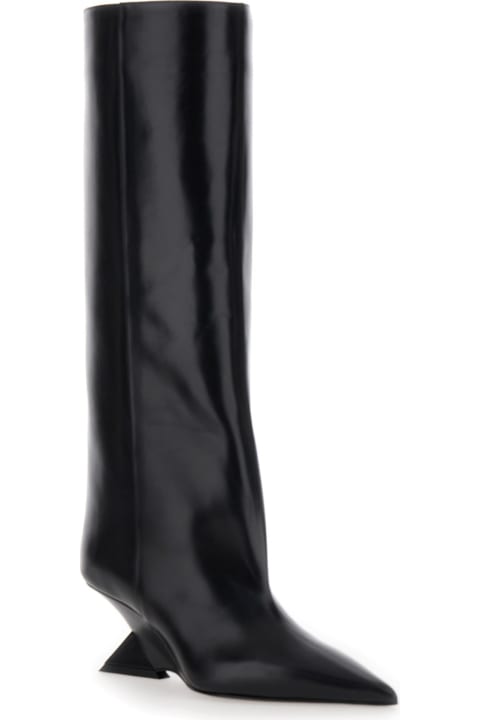 Boots for Women The Attico 'cheope' Black Slip-on Tube Boots Pyramidal Wedge In Leather Woman