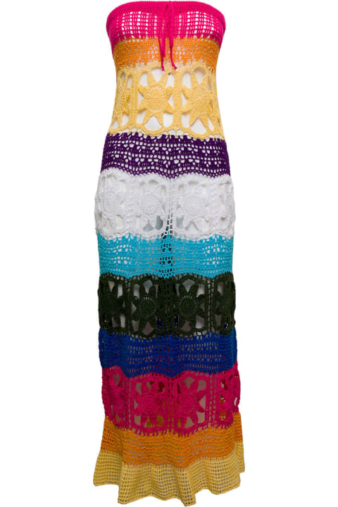 Matimì Woman's  Multicolor Cotton Crochet Long Sleeveless Dress
