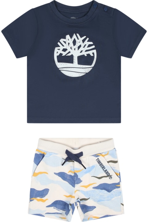 Timberland Bottoms for Baby Boys Timberland Blue Set For Baby Boy With Logo