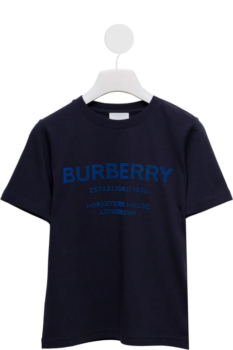 Burberry Kids's Blue Cotton T-shirt With Logo Print
