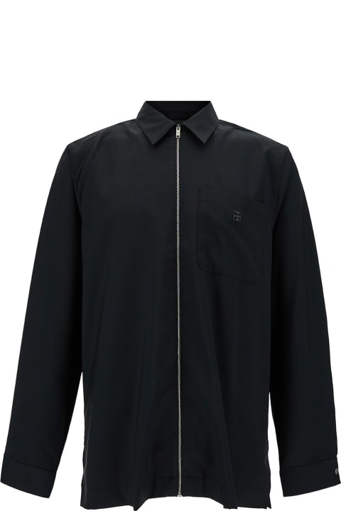 Givenchy for Men Givenchy Black Shirt With Zip Closure And 4g Logo In Wool Man