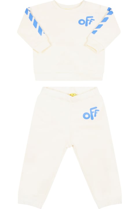 Ivory Tracksuit For Baby Boy With Logo