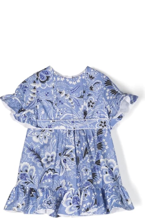 Bodysuits & Sets for Baby Girls Etro Dress With Ruffles And Light Blue Paisley Print