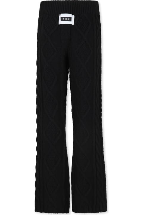 MSGM Bottoms for Girls MSGM Black Trousers For Girl With Logo