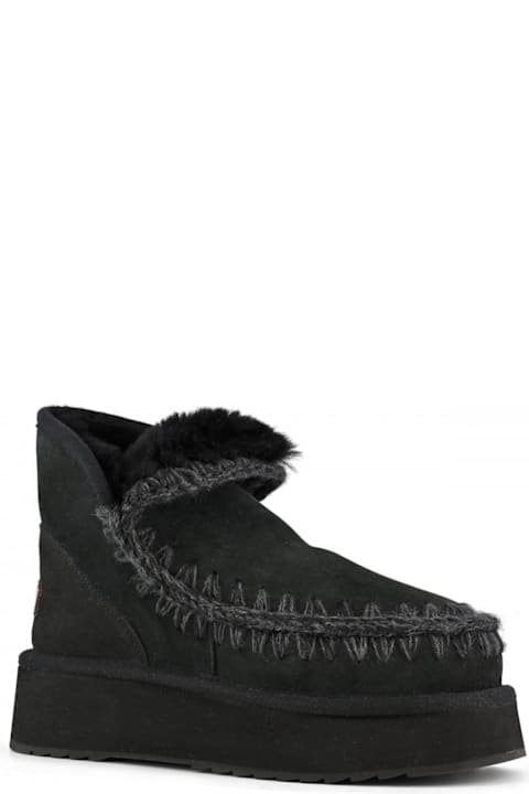 Mou أحذية لـ السيدات Mou Mini Eskimo Platform Boot In Black Suede