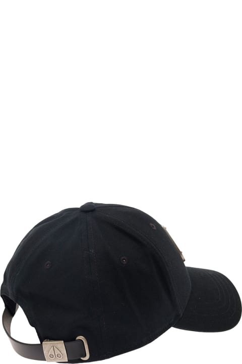 メンズ Moose Knucklesの帽子 Moose Knuckles Black Baseball Cap With Metal Logo Patch In Cotton Man