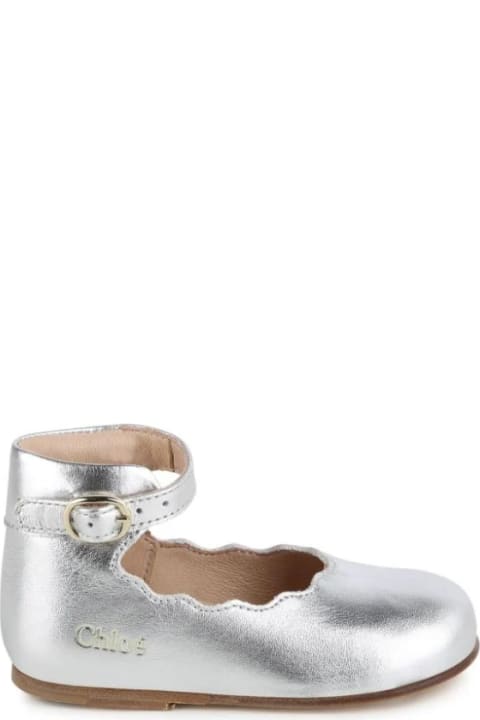 Shoes for Boys Chloé Silver Metallic Leather Ballerinas
