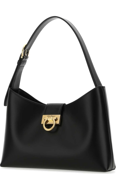 Ferragamo for Women Ferragamo Black Leather Trifolio Shoulder Bag