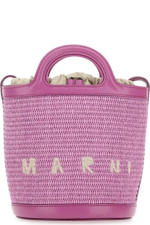Bags for Women Marni Lilac Leather And Raffia Tropicalia Bucket Bag