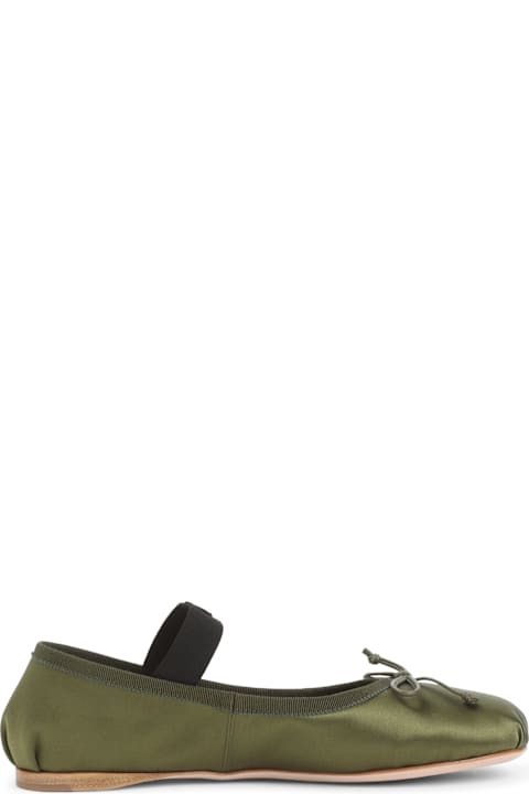 Miu Miu Flat Shoes for Women Miu Miu Olive Green Satin Ballerinas