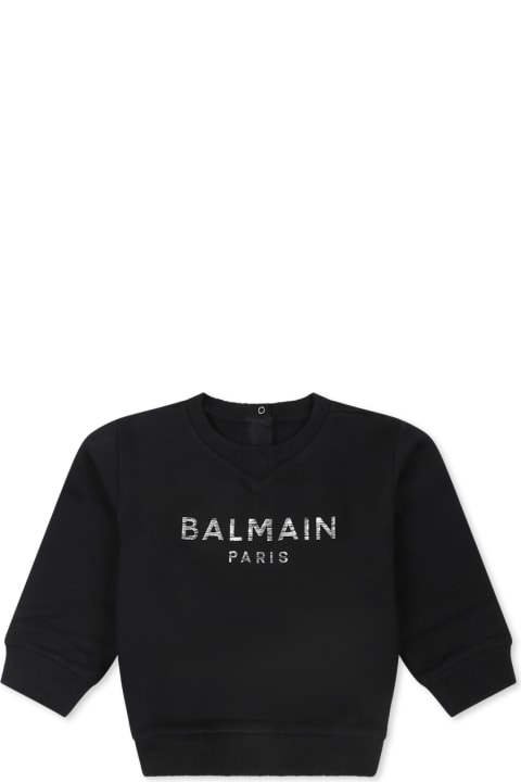 Topwear for Baby Girls Balmain Black Sweatshirt For Babykids With Logo