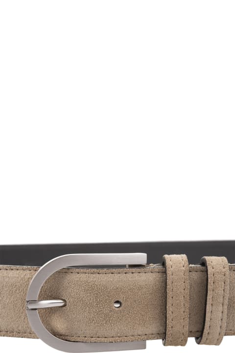 Kiton Belts for Men Kiton Beige Suede Belt With Silver Buckle
