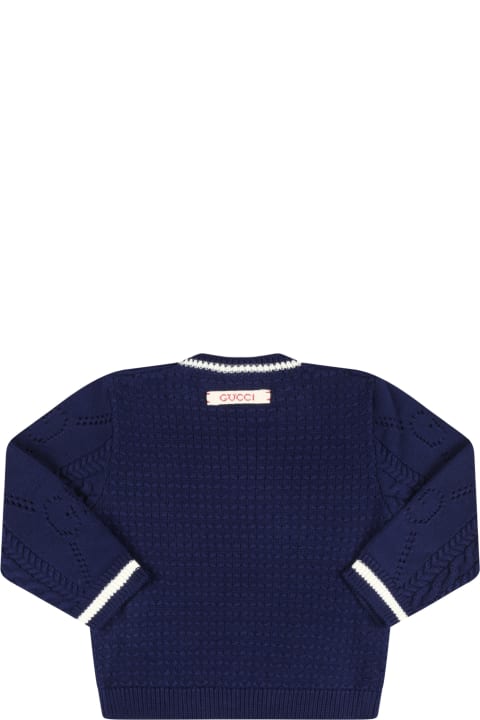 Gucci for Baby Boys Gucci Blue Sweater For Baby Boy With Logo Patch