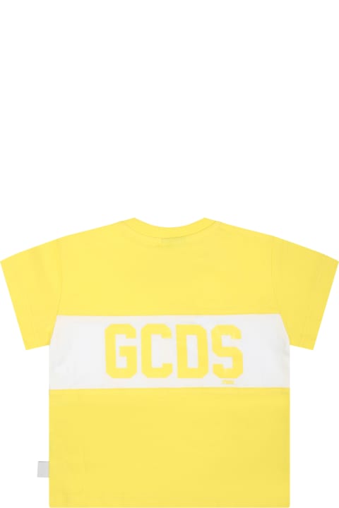 GCDS Mini T-Shirts & Polo Shirts for Baby Girls GCDS Mini Yellow T-shirt For Babykids With Logo