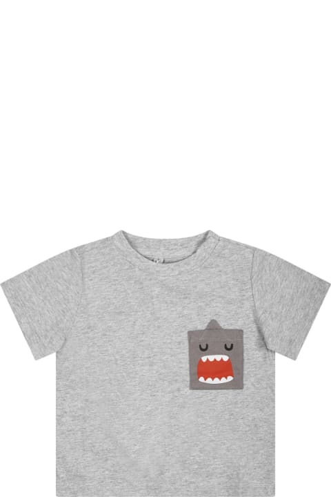 Topwear for Baby Boys Stella McCartney Kids Gray T-shirt For Baby Boy With Shark Print
