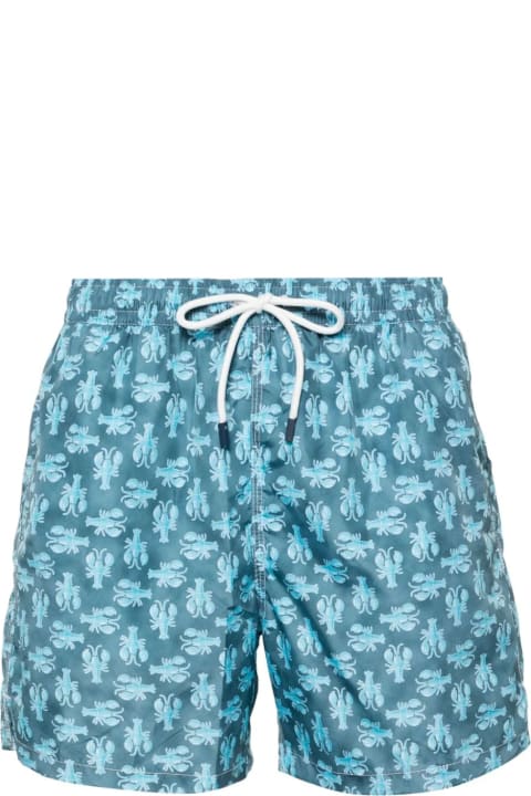 Swimwear for Men Fedeli Oil Green Swim Shorts With Lobster Pattern